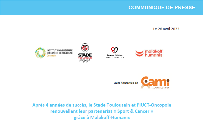 Après 4 années de succès, le Stade Toulousain et l’IUCT-Oncopole renouvellent leur partenariat « Sport & Cancer » grâce à Malakoff Humanis
