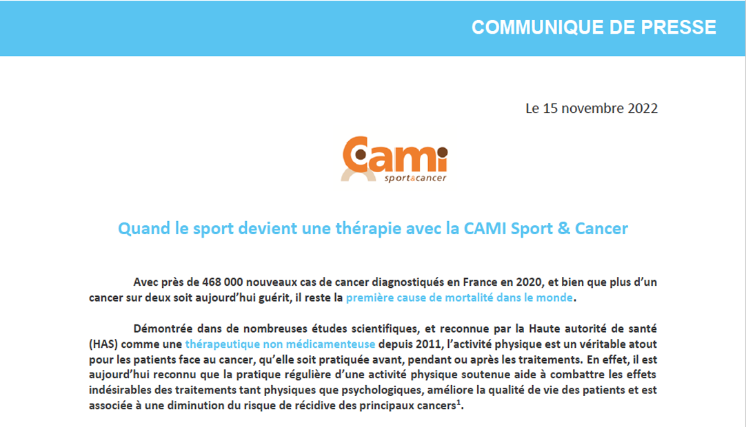 CP CAMI Sport & Cancer - Ouverture programmes Savoie 2022